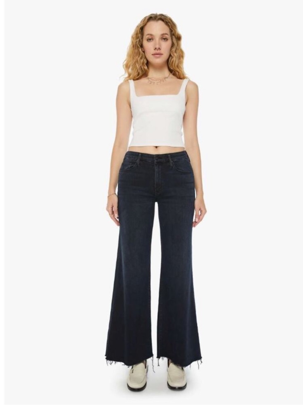 MOTHER The Roller Fray Jeans Wide Leg Night In Venice Dark Wash Size 25